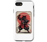 Black Samurai Cat Katana Japanese Kanji Characters Sun Case for iPhone SE (2020) / 7/8