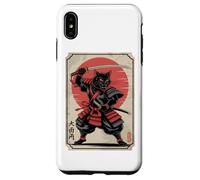 Black Samurai Cat Katana Japanese Kanji Characters Sun Case for iPhone XS Max