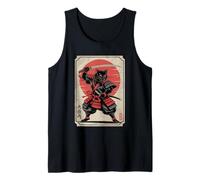 Black Samurai Cat Katana Japanese Kanji Characters Sun Tank Top