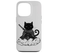 Black Samurai Cat surfing on a Cloud Anime cat Martial arts Case for iPhone 13 Pro