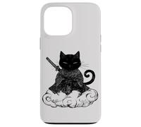 Black Samurai Cat surfing on a Cloud Anime cat Martial arts Case for iPhone 13 Pro Max