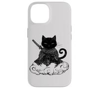 Black Samurai Cat surfing on a Cloud Anime cat Martial arts Case for iPhone 14