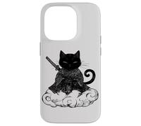 Black Samurai Cat surfing on a Cloud Anime cat Martial arts Case for iPhone 14 Pro