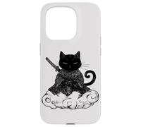 Black Samurai Cat surfing on a Cloud Anime cat Martial arts Case for iPhone 15 Pro