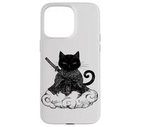 Black Samurai Cat surfing on a Cloud Anime cat Martial arts Case for iPhone 15 Pro Max