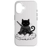 Black Samurai Cat surfing on a Cloud Anime cat Martial arts Case for iPhone 16