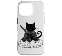 Black Samurai Cat surfing on a Cloud Anime cat Martial arts Case for iPhone 16 Pro