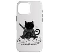 Black Samurai Cat surfing on a Cloud Anime cat Martial arts Case for iPhone 16 Pro Max