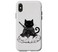 Black Samurai Cat surfing on a Cloud Anime cat Martial arts Case for iPhone X/XS