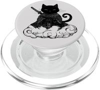 Black Samurai Cat surfing on a Cloud Anime cat Martial arts PopSockets PopGrip for MagSafe