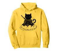 Black Samurai Cat surfing on a Cloud Anime cat Martial arts Pullover Hoodie