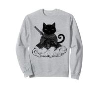Black Samurai Cat surfing on a Cloud Anime cat Martial arts Sweatshirt