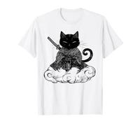 Black Samurai Cat surfing on a Cloud Anime cat Martial arts T-Shirt