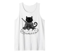 Black Samurai Cat surfing on a Cloud Anime cat Martial arts Tank Top