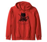 Black Samurai Cat surfing on a Cloud Anime cat Martial arts Zip Hoodie