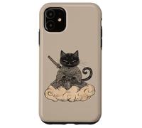 Black Samurai Cat surfing on a Cloud Anime Cat Zen Warrior Case for iPhone 11