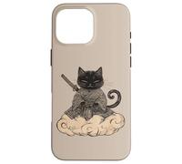 Black Samurai Cat surfing on a Cloud Anime Cat Zen Warrior Case for iPhone 16 Pro Max