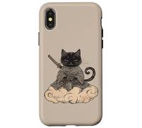 Black Samurai Cat surfing on a Cloud Anime Cat Zen Warrior Case for iPhone X/XS