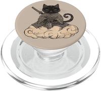 Black Samurai Cat surfing on a Cloud Anime Cat Zen Warrior PopSockets PopGrip for MagSafe