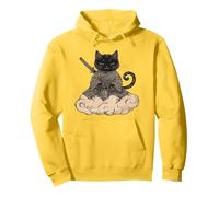 Black Samurai Cat surfing on a Cloud Anime Cat Zen Warrior Pullover Hoodie