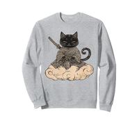 Black Samurai Cat surfing on a Cloud Anime Cat Zen Warrior Sweatshirt