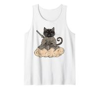 Black Samurai Cat surfing on a Cloud Anime Cat Zen Warrior Tank Top