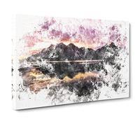 Black Sand Beach Iceland Watercolour Modern Canvas Wall Art Print Ready to Hang, Framed Picture for Living Room Bedroom Home Office Décor, 20x14 Inch (50x35 cm)