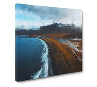 Black Sand Beach in Iceland Canvas Print | Gallery Wrapped 30mm Frame Wall Art | 20x20 inches | Ready to Hang | Modern Seascape Picture | Living Room Bedroom Lounge Office