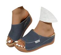 Black Sandals, Comfort Wedge Slides for Women Orthotic Arch Support Open Toe Casual Beach Sandals Wide Fit Footwear Summer 2025 Fashion Shoes Dark Blue 7.5