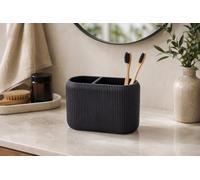 Black Sandstone Ribbed Dental Organiser, Premium Polyresin Toothbrush Holder with Divided Compartments, Durable Bathroom Countertop Storage, Modern Vanity Organizer, 16.5 x 7.2 x 10cm D356