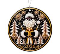 Black Santa Christmas Ornament for Christmas Tree Decorations 2026, Elegant Black Santa Holding a Golden Gift with Winter Forest Design, Heartwarming Holiday Keepsake Gift for Family and Friends