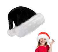 Black Santa Hat Christmas 28*38cm, Classic Velvet Plush Santa Claus Hat, Unisex Father Christmas Costume, Xmas Cap Party Hats for Kids, Adults, Holiday New Year Party