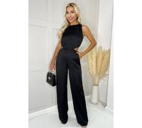 Black Satin Cut Out Waist Full Length Jumpsuit AX Paris Black 16