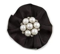 Black Satin Faux Pearl Flower Brooch