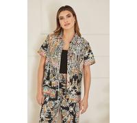 Black Satin Paisley Print Short Sleeve Shirt Yumi Black 16