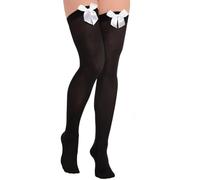 Black Satin White Bow Thigh Highs