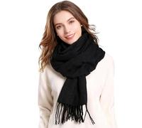 Black Scarf for Women,Unisex Winter Warm Scarf Soft Pashmina Shawls And Wraps Reversible Long Thick Tassel Ladies Scarves for Everyday Fashion Accessory Christmas Gifts for Her Valentine Gifts