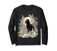 Black Scary Cat Vintage Apothecary Scholarly Potion Lover Long Sleeve T-Shirt