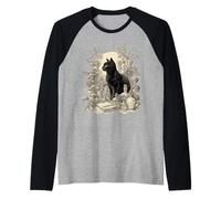 Black Scary Cat Vintage Apothecary Scholarly Potion Lover Raglan Baseball Tee