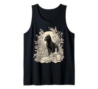 Black Scary Cat Vintage Apothecary Scholarly Potion Lover Tank Top