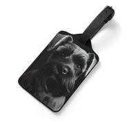 Black Schnauzer Dog Personalized Luggage Tags for Suitcases, Cute PU Leather Travel Luggage Tags, Suitcase Identifier Name Baggage Tag, Bag Tag for Men Women Luggages Handbags