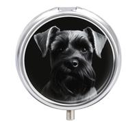 Black Schnauzer Dog3 Compartment Travel Pill Case, Sealed Portable Pill Container Mini Size Metal Pills Box for Pocket Purse, Three Times A Day Pills Organizer for Men, Women