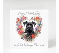 Black Schnauzer with heart flowers, Mother's Day card for schnauzer Mums, Square, 148cm with envelope