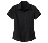 Black School Shirt - Womens Work Button Short Sleeve Shirts Ladies Formal Office Premium Fitted Shirts Regular Fit Wrinkle Free Petite Collared Dressy Blouse Plain Easy Care Non-Iron Slim Workwear