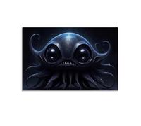 Black Sci-fi Octopus Poster on Dark Background Poster Vintage Art, Wall Canvas, Decoration Aesthetic, Living Room, Kids Room Dormitory, Cafe, Bathroom, Suitable for Bedroom, Gym, Cool Classic 16x24inc