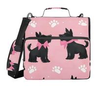Black Scottish Terrier Silhouettes Paw 1.5 Inch 3 Rings Zipper Binder with Shoulder Strap Multi-Pocket School Supplies Organizer Suitable for Middle School