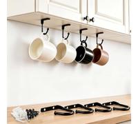 Black Screw-In Cup Hooks for Under Shelf, 8Pcs Space Saving Hooks for Kitchen, Maximise Cabinet with Mug Rack & Utensil Holder, Heavy Duty Cup Rack for Under Shelf, Coffee Mug Storage, Pots and Pans