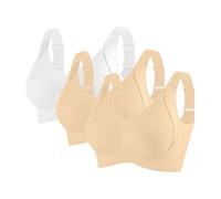 Black Seamless Underwear Women, Women's Wireless Full Cup Bra with Adjustable Straps and U Shaped Back Multi Packs White+2 Beige 4XL