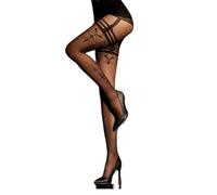 Black Secret Ballerina Mock Suspender Crotchless Tights [BS107], Black, M