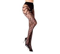 Black Secret Ballerina Patterned Crotchless Tights [BS132], Black, XL